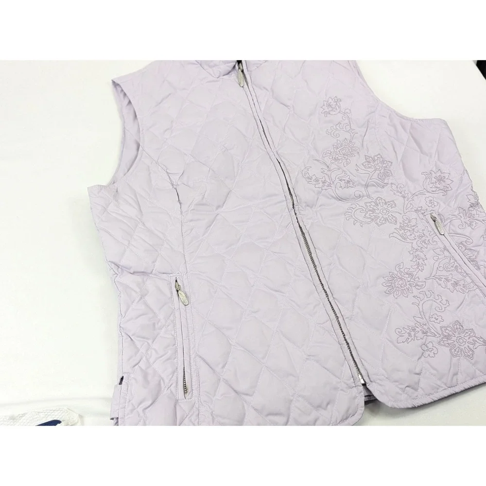 Eddie Bauer Vest Womens Medium Purple Premium Goose Down Quilted Puffer Full Zip - Picture 3 of 12